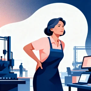 Représentation d'un femme avec un Trouble musculo squelettique au dos dans un atelier (industrie)