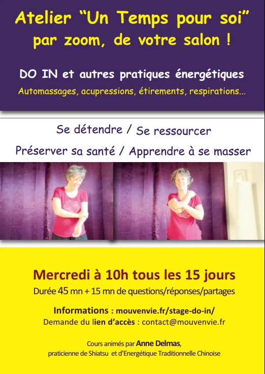 Affiche pour les ateliers DO IN par ZOOM